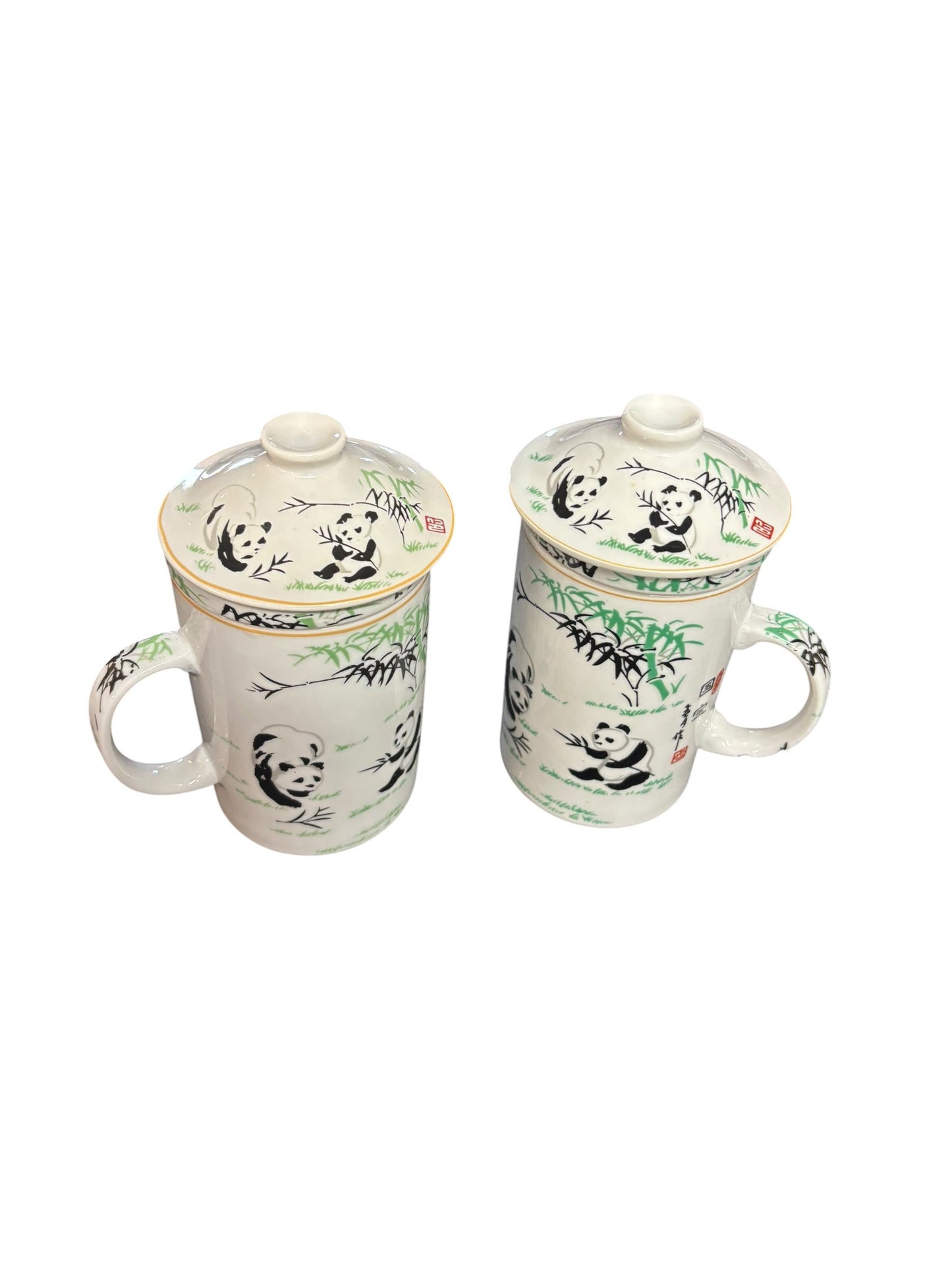 3545 - Set of Two Ceramic 10 oz Tea Cups Panda and Bamboo |10-15|