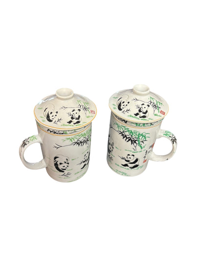 3545 - Set of Two Ceramic 10 oz Tea Cups Panda and Bamboo |10-15|