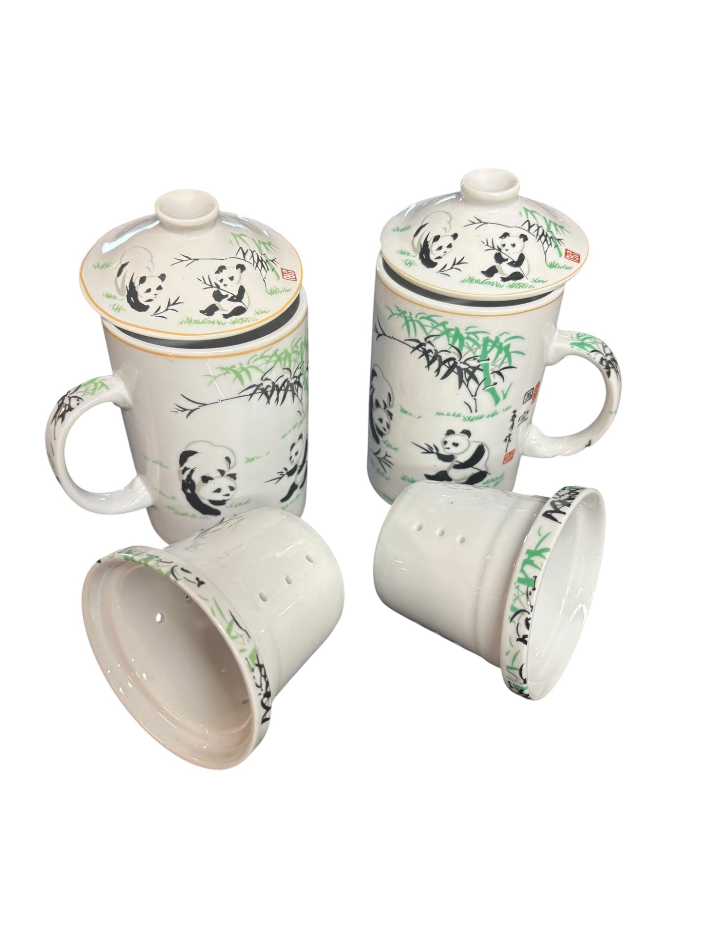 3545 - Set of Two Ceramic 10 oz Tea Cups Panda and Bamboo |10-15|