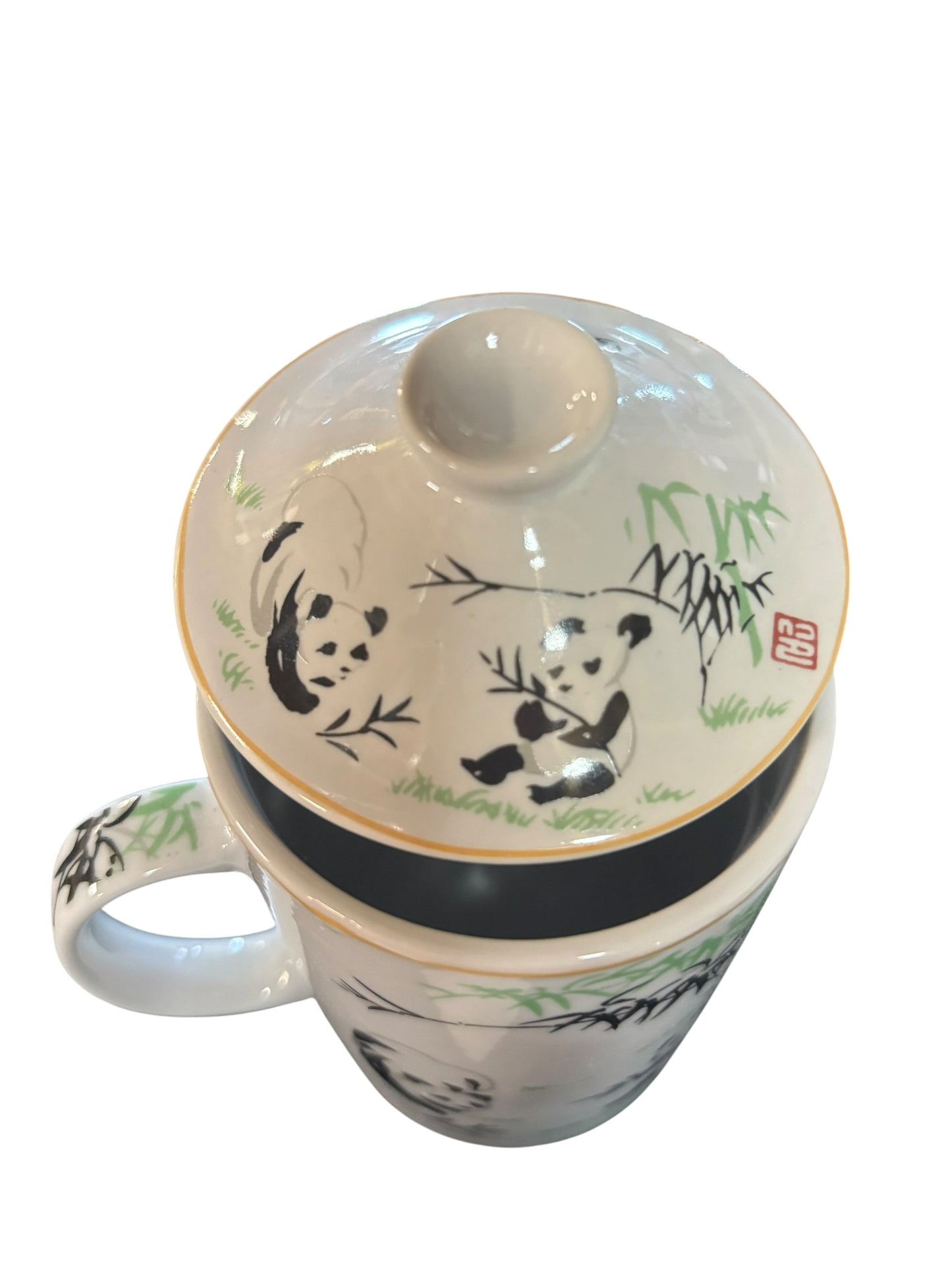 3545 - Set of Two Ceramic 10 oz Tea Cups Panda and Bamboo |10-15|