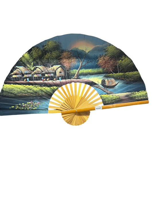 12777 - Hand Painted 40" Fan Village Sunset |W-25|