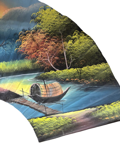 12777 - Hand Painted 40" Fan Village Sunset |W-25|