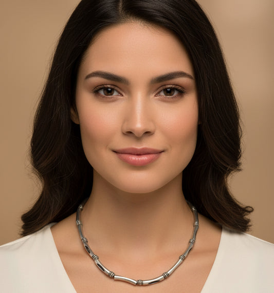 12861 - Industrial Necklace Silver Rib 4" |Clear-206|