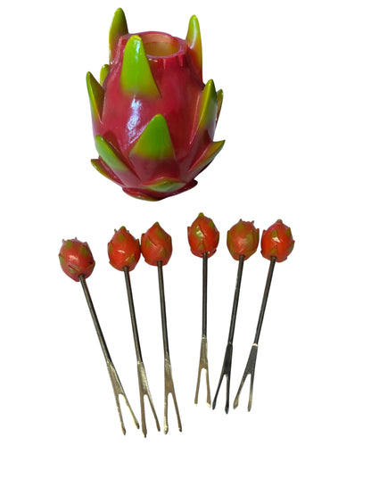 6483 - UNIQUE CERAMIC METAL  4" Dragon Fruit Fork FONDUE Set -|TBD|