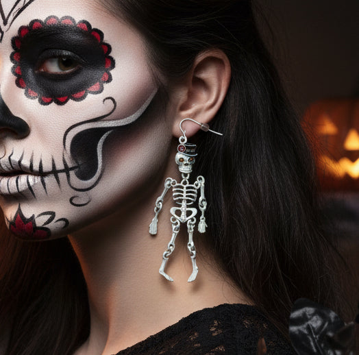 13522 - Earrings White Skeleton 2" |Clear-158|