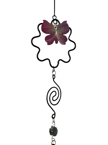 590 - 23" METAL AND GLASS  Black Metal Purple Butterfly |G-7|