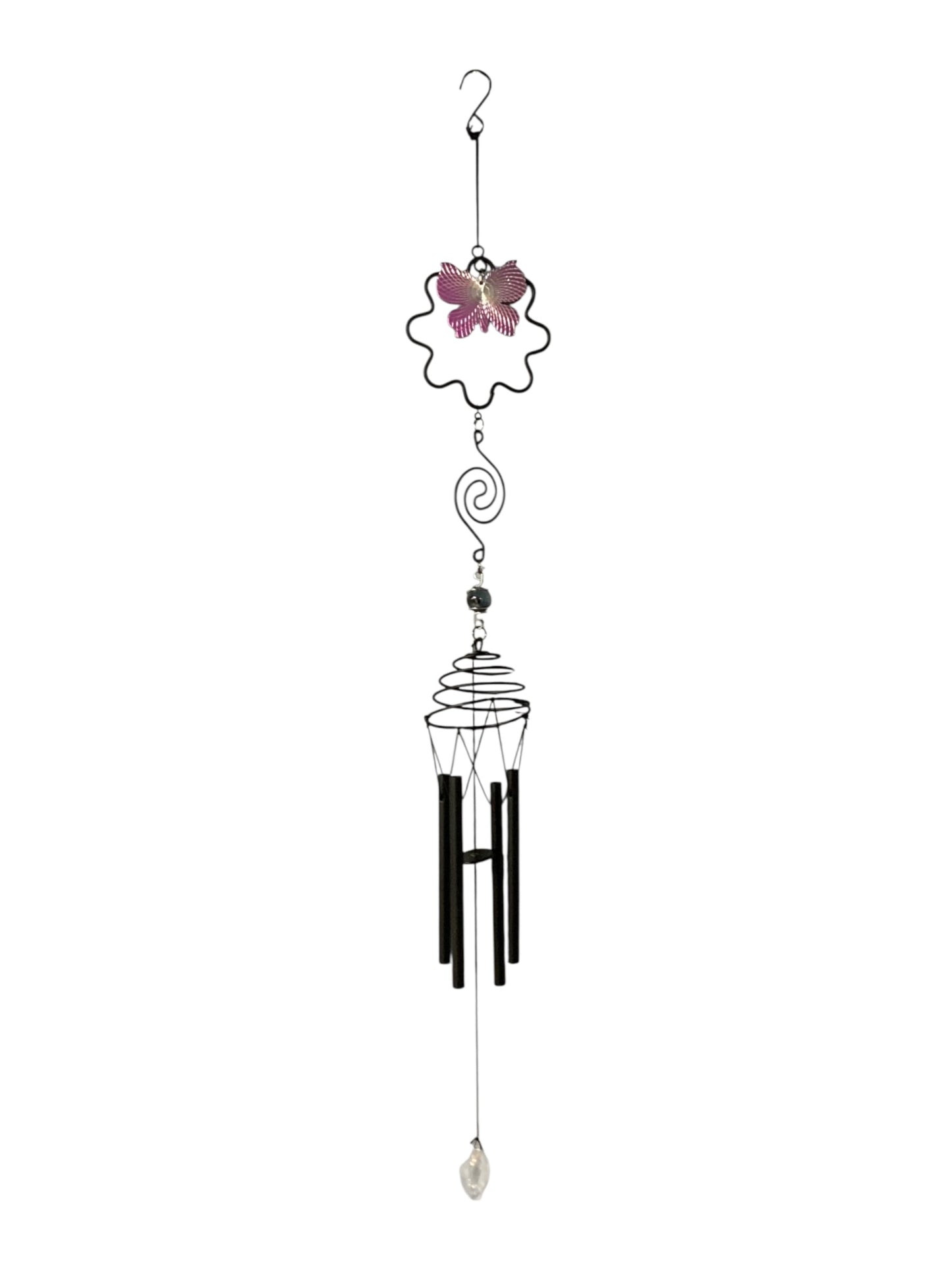 590 - 23" METAL AND GLASS  Black Metal Purple Butterfly |G-7|