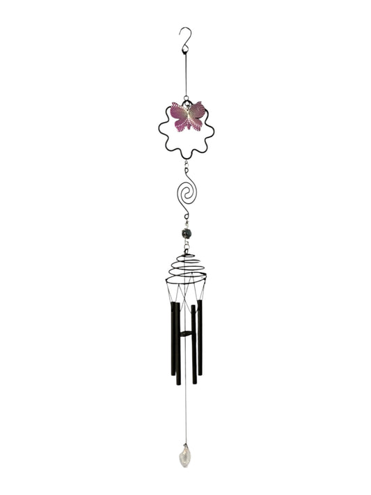 590 - 23" METAL AND GLASS  Black Metal Purple Butterfly |G-7|