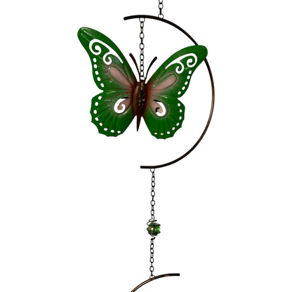720 - 30" METAL AND GLASS Green & Pink Butterfly Chime |G-7|