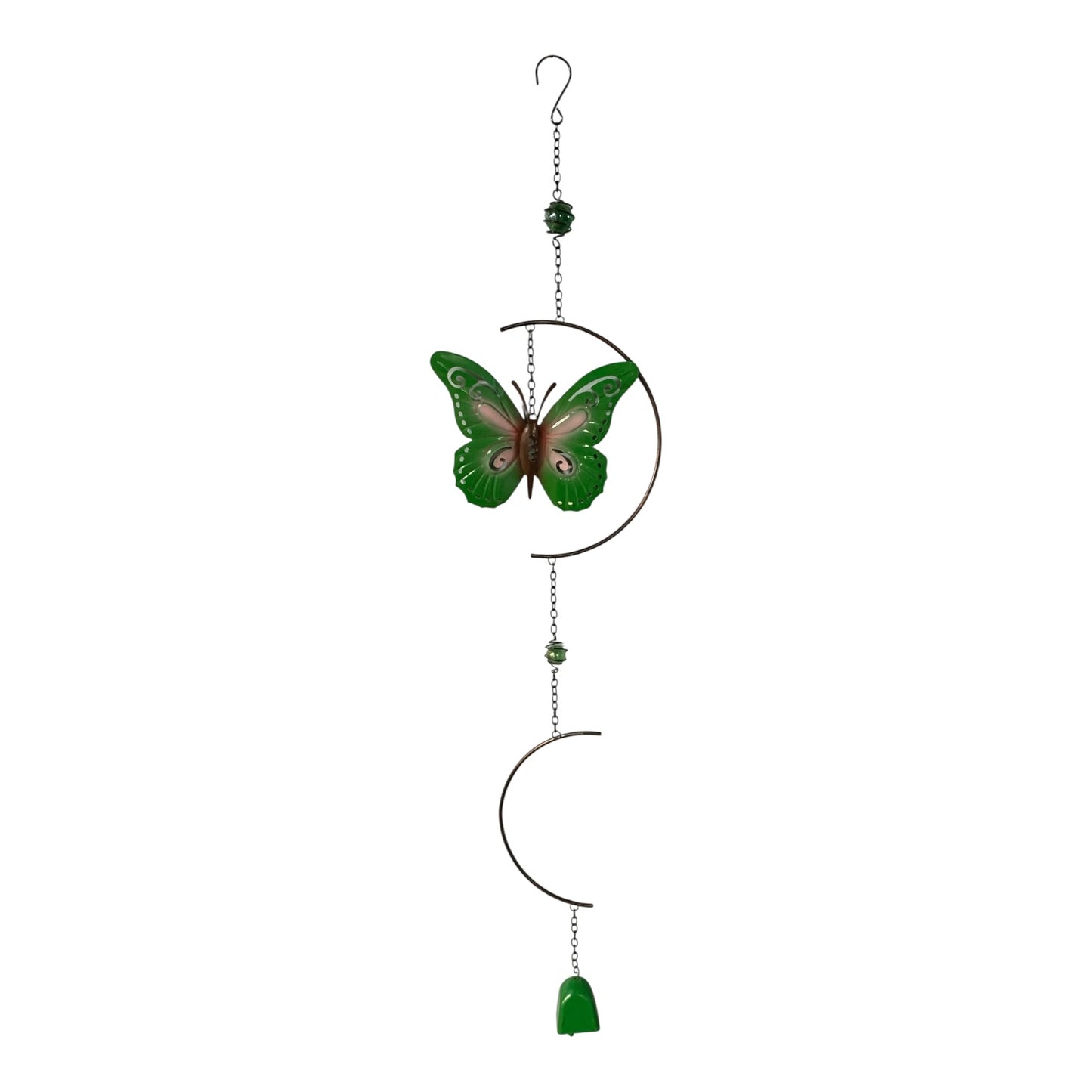 720 - 30" METAL AND GLASS Green & Pink Butterfly Chime |G-7|