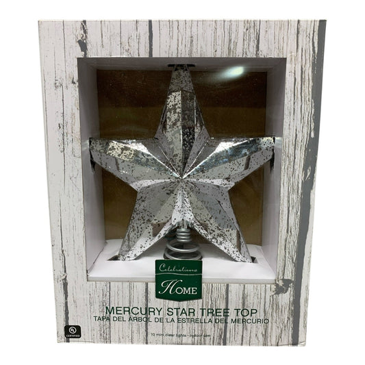 48402 - 10-Inch Silver Mercury Glass-Style Star Tree Topper – 10 Mini Clear Lights |TBD|