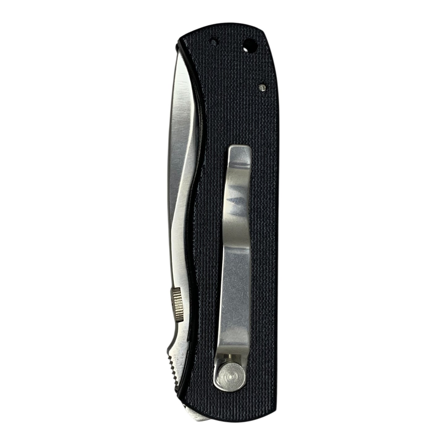 23113 - Black Serrated Folding Knife with Secure Pocket Clip – 4" Closed, 7.5" Overall Length  |85|