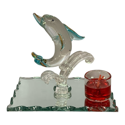 13957 - 4" Light Blue Glass Dolphin With Candle |Z-75|