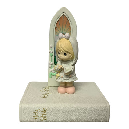 40463 -Precious Moments Girl's First Holy Communion Figurine Holding Bible 3.5 inch |H-26|
