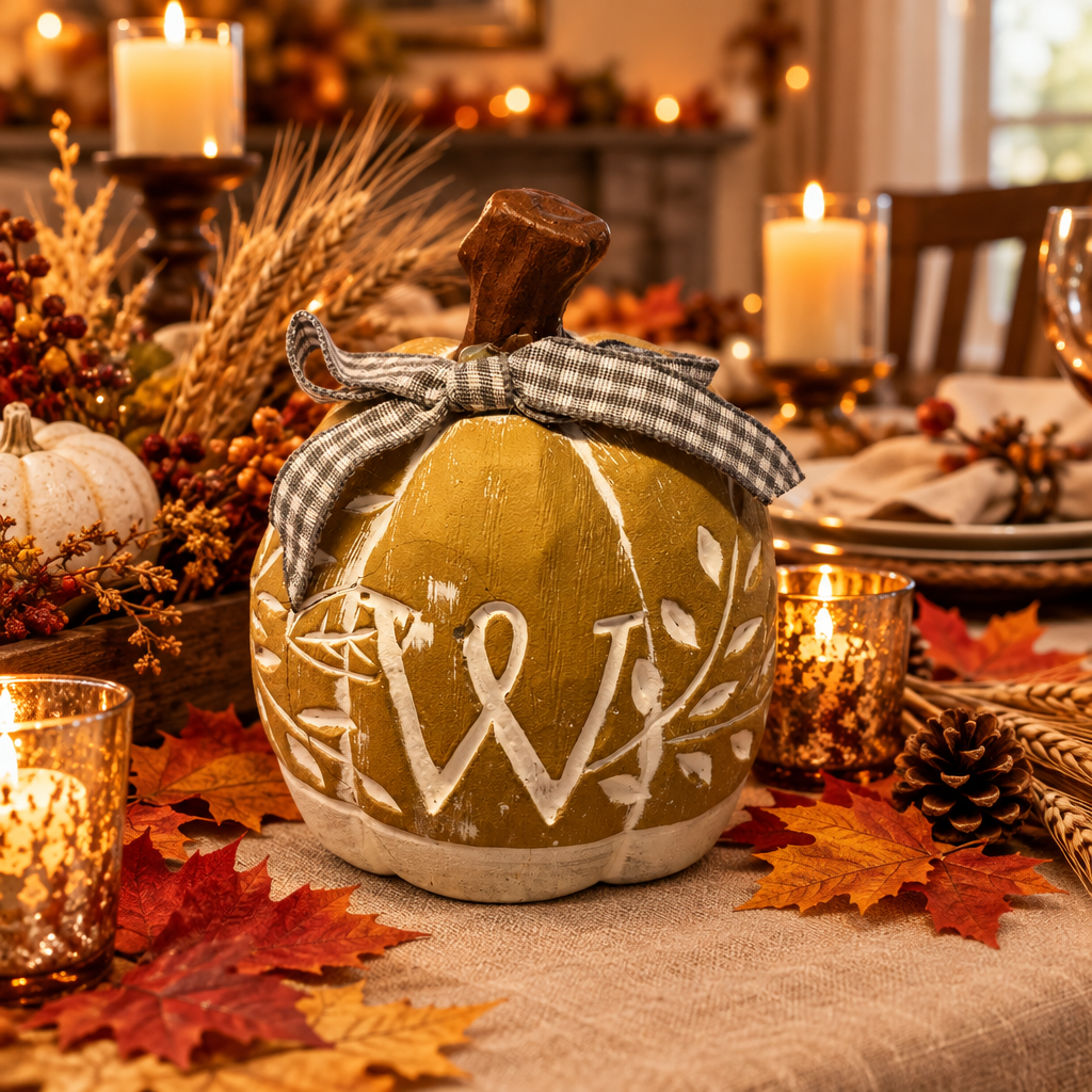 31616 - 4" Ceramic Initial W Stone Pumpkin |Pod 2-14|