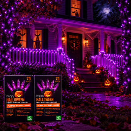 27493 - Set Of Two Yikes Purple String Mini Lights Indoor/Outdoor 14.5' 70 |G-42|
