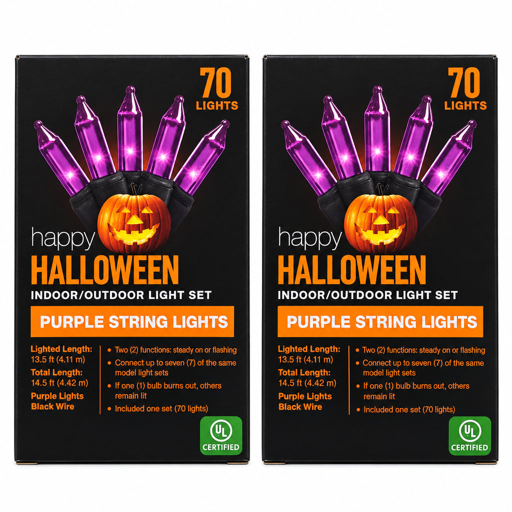 27493 - Set Of Two Yikes Purple String Mini Lights Indoor/Outdoor 14.5' 70 |G-42|
