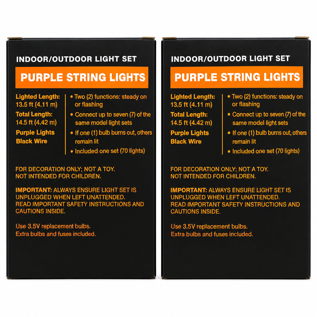 27493 - Set Of Two Yikes Purple String Mini Lights Indoor/Outdoor 14.5' 70 |G-42|