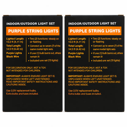 27493 - Set Of Two Yikes Purple String Mini Lights Indoor/Outdoor 14.5' 70 |G-42|