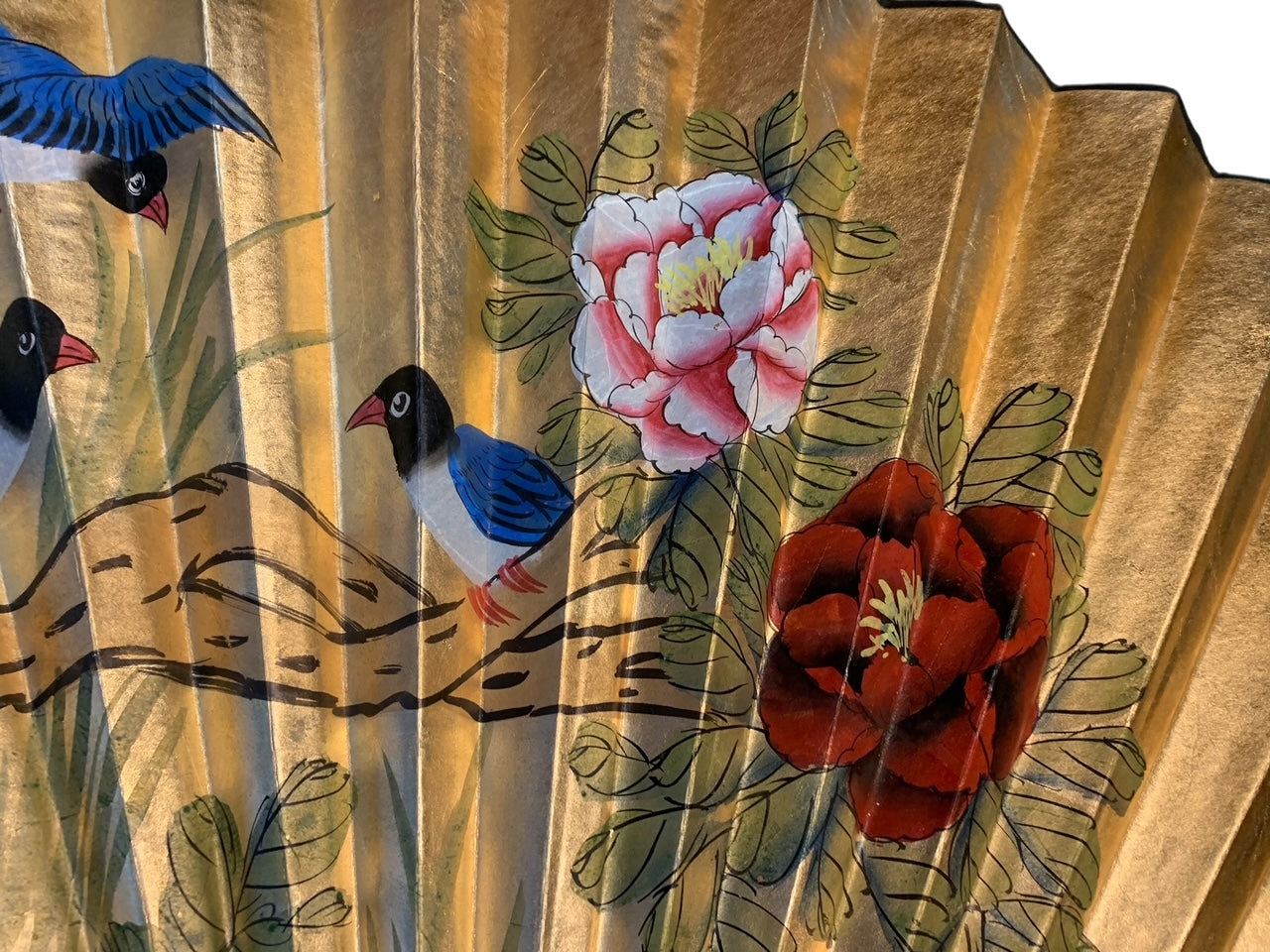 13655 - Large 60" Bird and Flower Decorative Fan for Wall