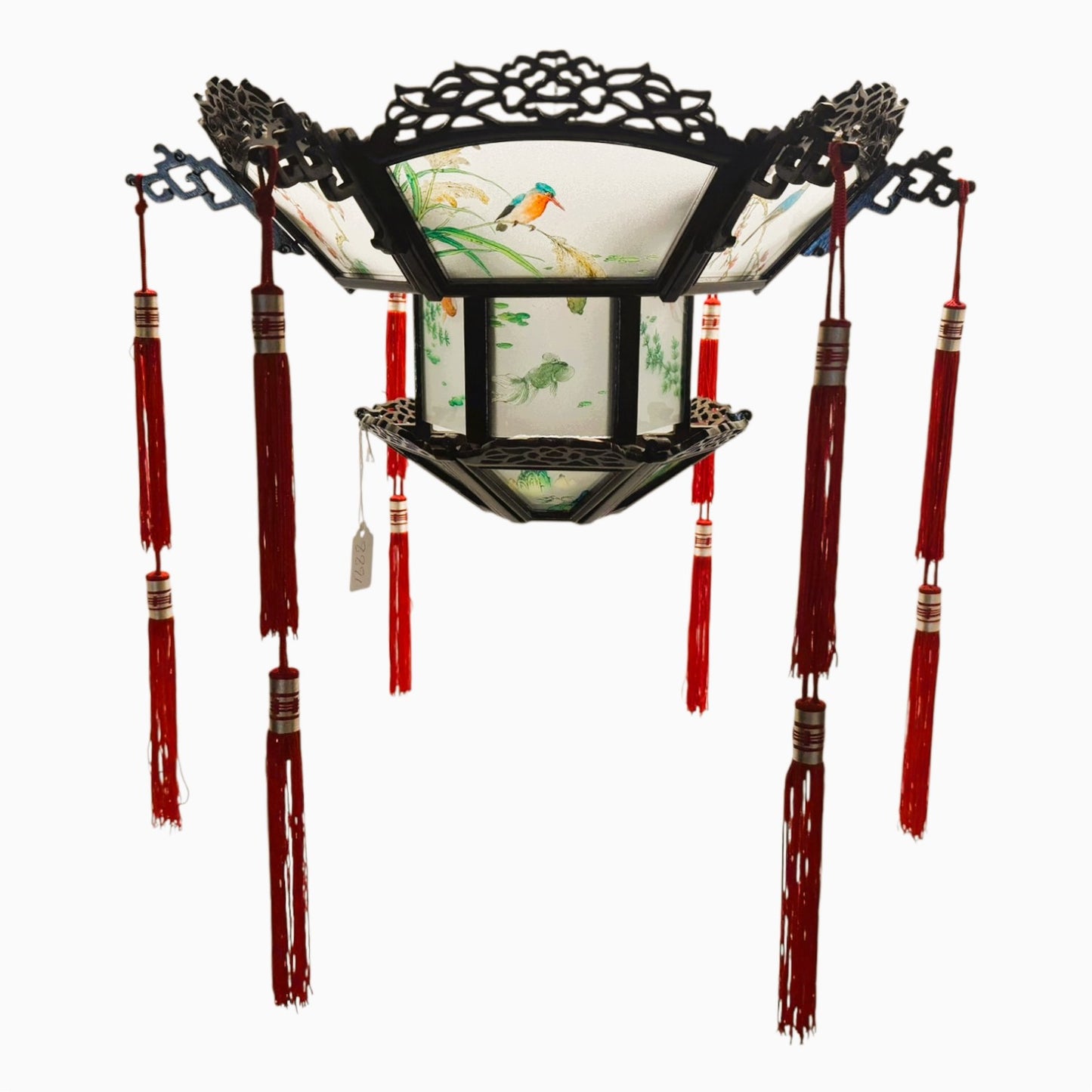 8891 - Hanging Electric Wood Palace Lantern Hand Painted 18"x9" |13-28 : Store|