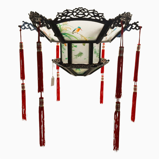 8891 - Hanging Electric Wood Palace Lantern Hand Painted 18"x9" |13-28 : Store|
