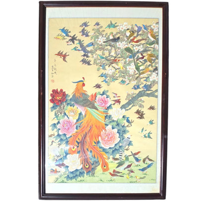 957 - 48" x 31" Peacock And Birds Painting Asst Frame - |10:16|