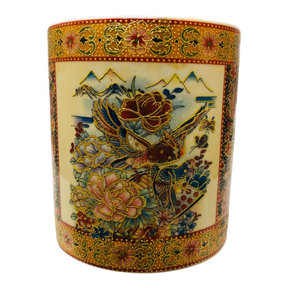 16585 - Satsuma PENCIL OR VASE Holder w/Birds, 4" Flower |22-10|