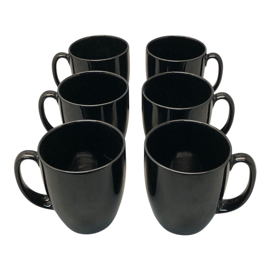 37163 - Set of 6 Black Corelle Stoneware Mugs |H-34|