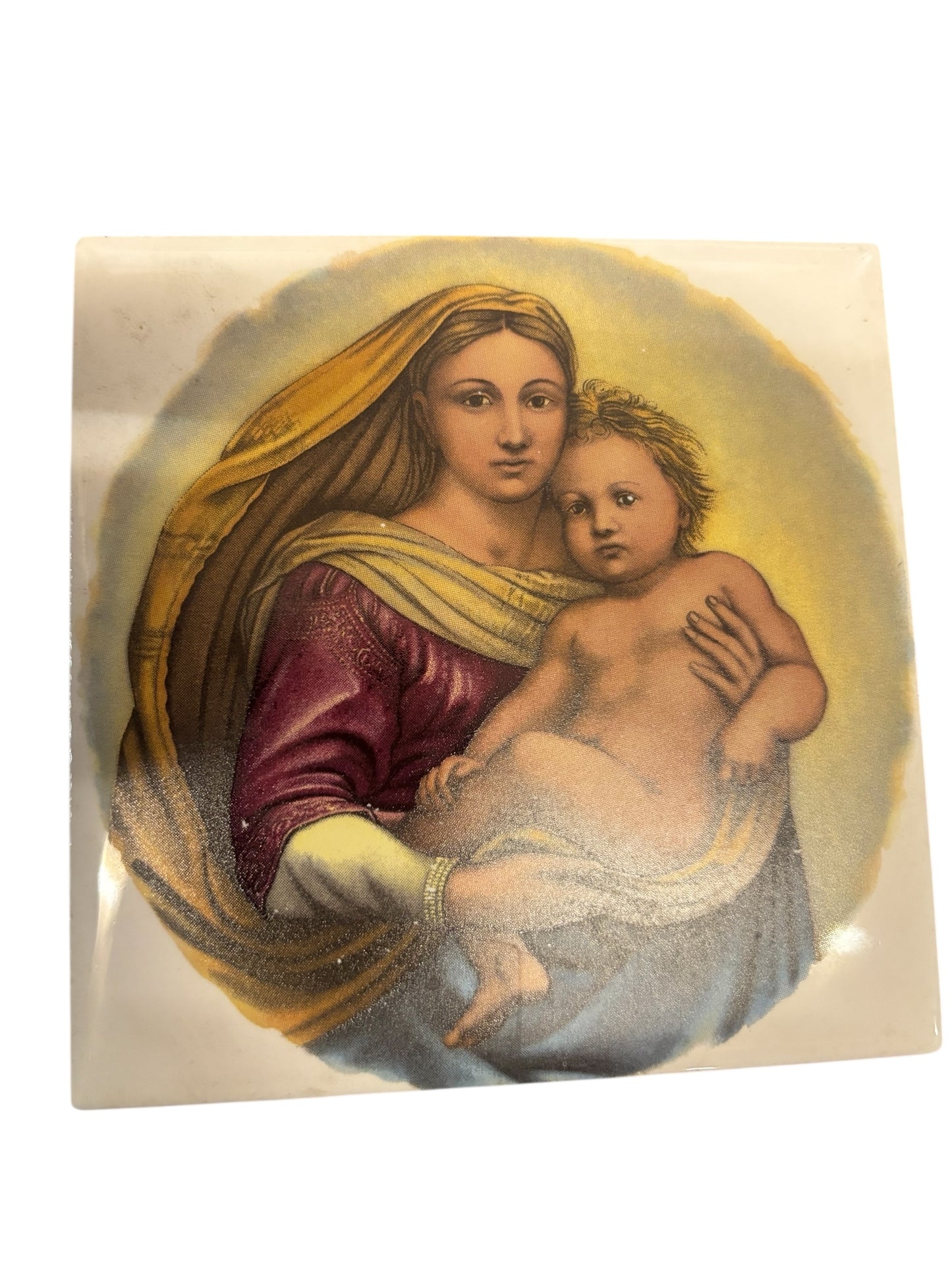 42306 - HAND CRAFTED Ceramic Tile 4" Modonna Mother Mary and Child" |17-30|