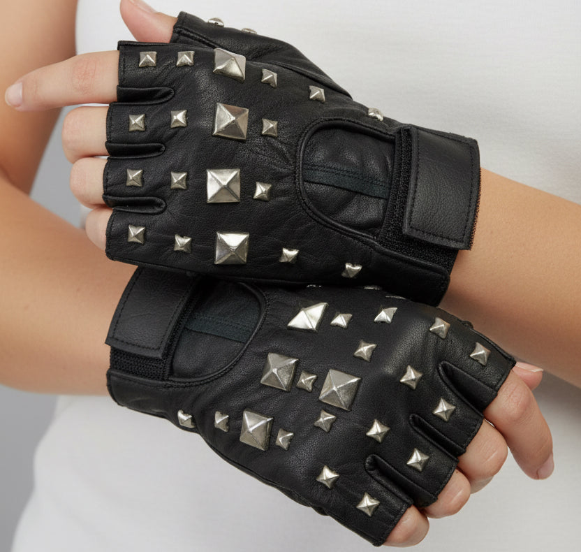 8895 - Medium Stud Fingerless Leather Gloves 5" |TBD|