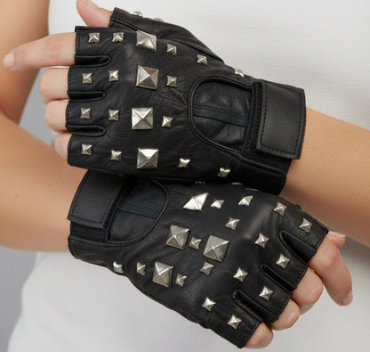 8895 - Medium Stud Fingerless Leather Gloves 5" |TBD|