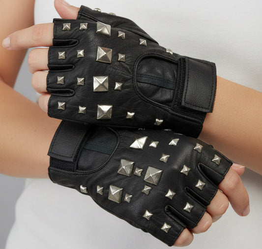 8895 - Medium Stud Fingerless Leather Gloves 5" |TBD|