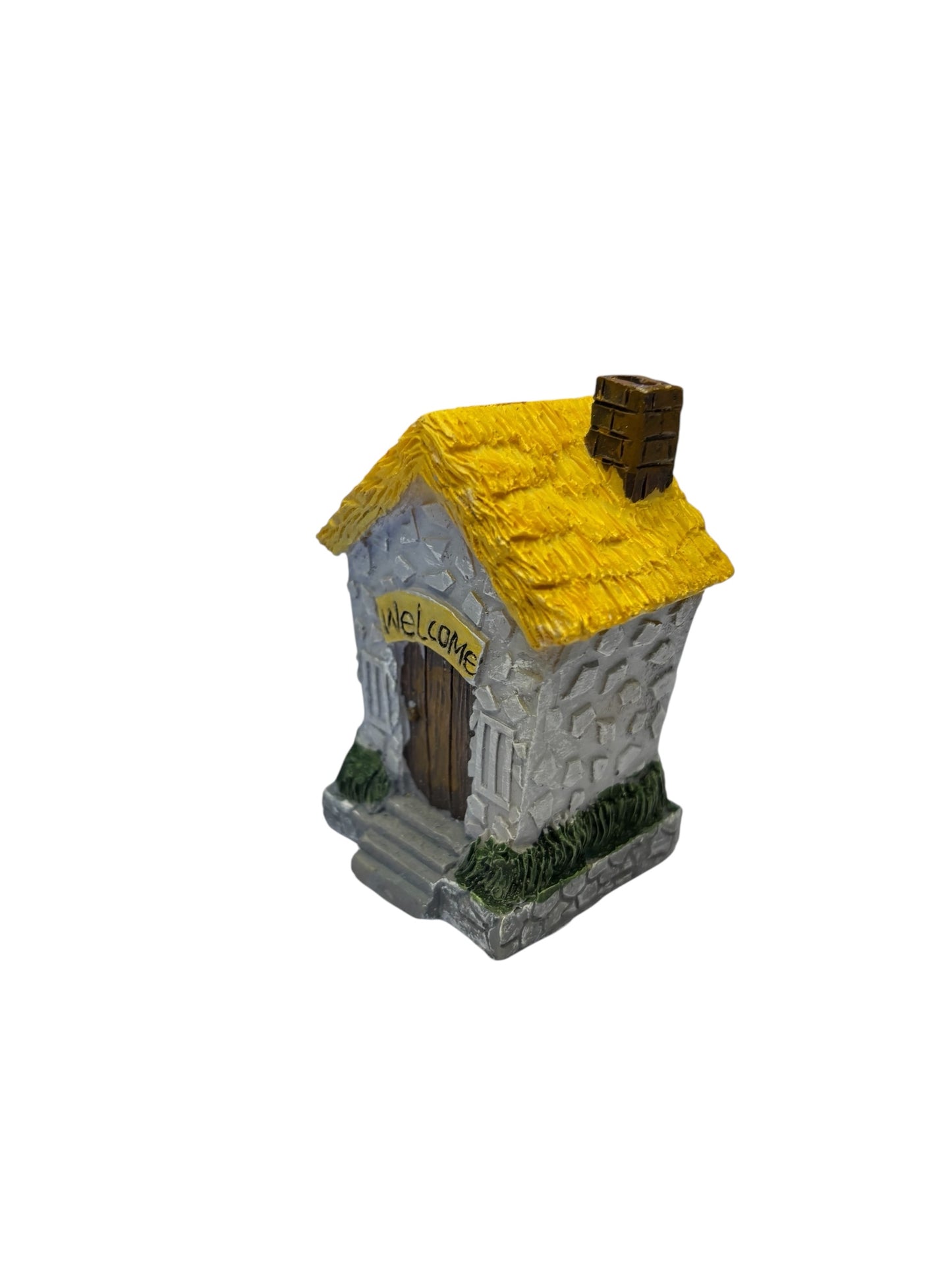 2745 - 3-Inch Grey & Yellow Hut Fairy Garden Decor - Welcome |5-15|