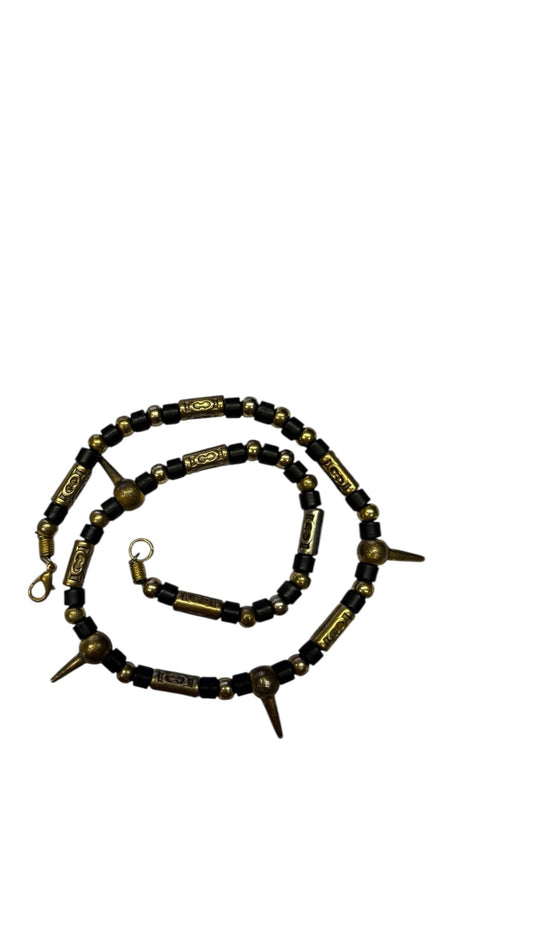 43359 - 18" Industrial Spike Necklace Black and Brass |Clear-133|