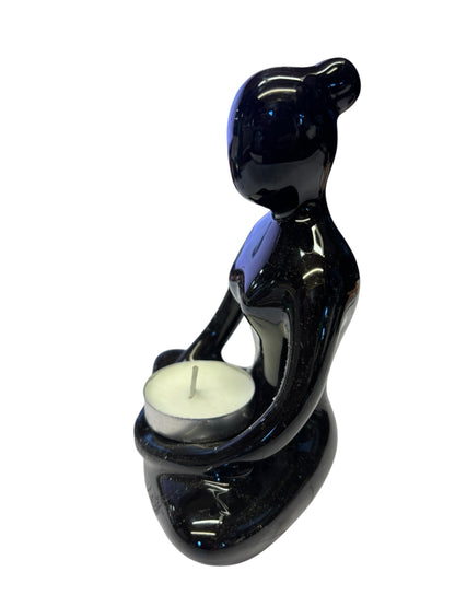 16702 - 6" Yoga Lotus Pose Ceramic Candle Holder Black |9-15|