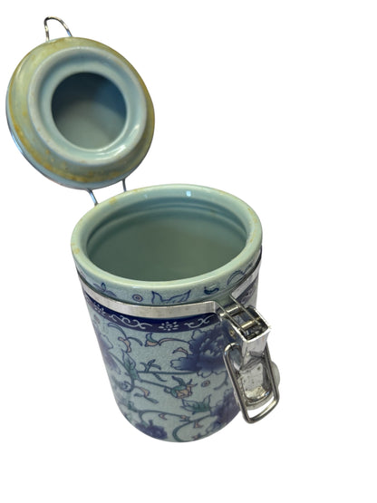 12037 - Tea Coffee Blue and White Ceramic 5" Jar Flowers |12-19| |12-18|
