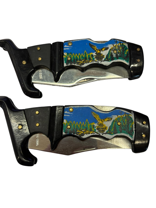 7466 - Set of 2 9" Folding Knife Eagle Mountain Stainless Blade |85|