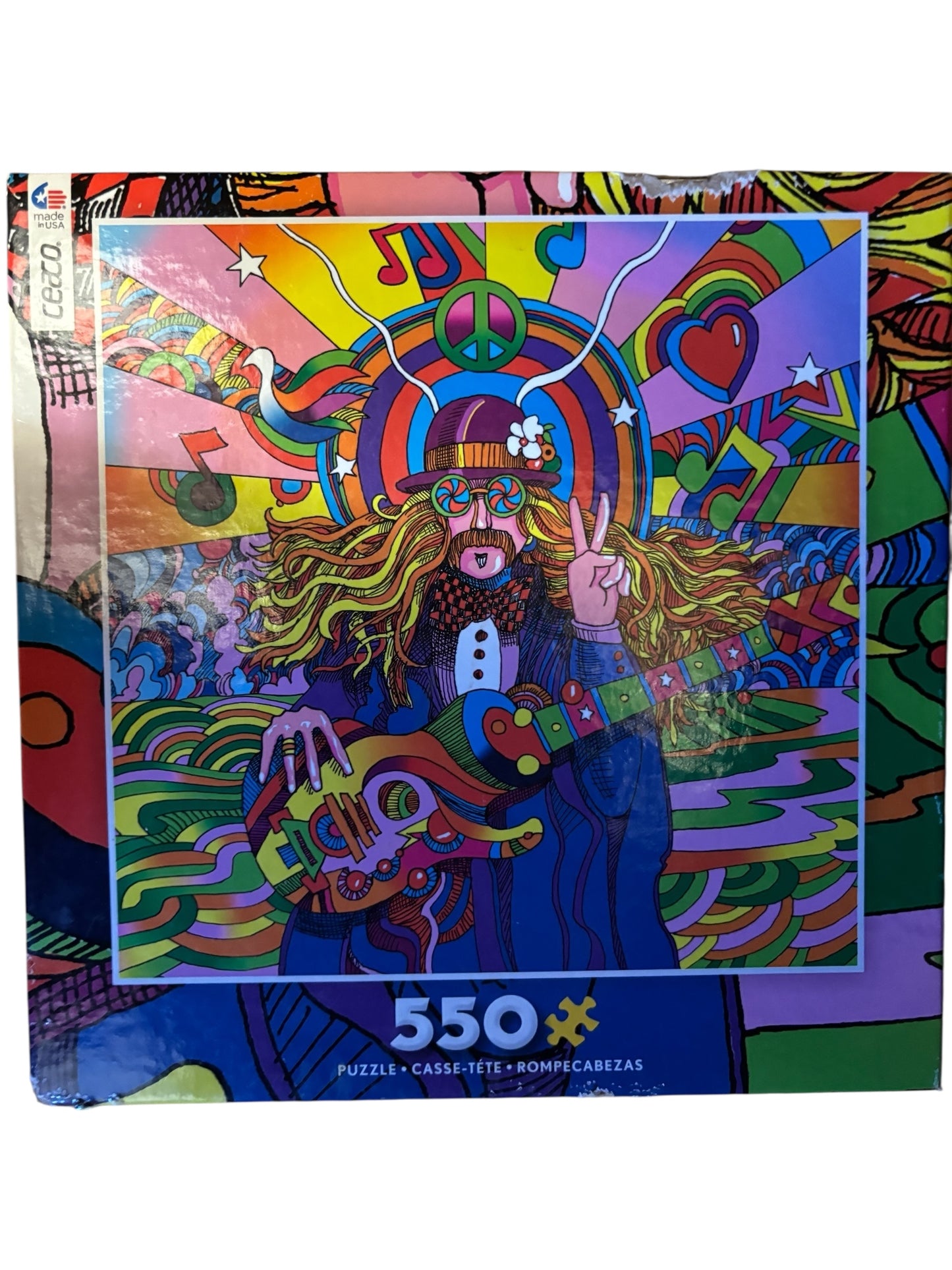 39355 - Ceaco Pop Art Peace Love Hippie 550 Pc Puzzle - |GR-19|