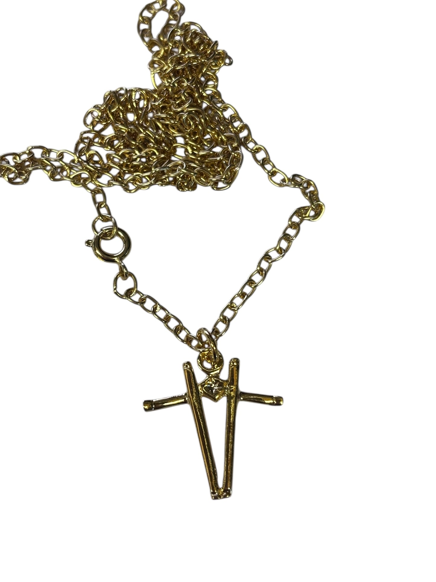 13357 - Gold Tone Tonfa Pendant Necklace on 24 Inch Chain |Clear-227|