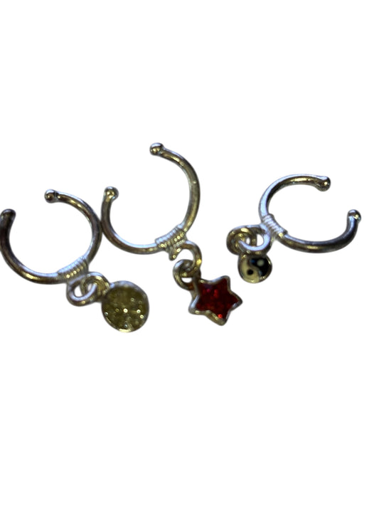 40376 - Set Of 3 Body Clip Charms Star Yin Yang Peace Sign Jewelry Clips |Clear-227|