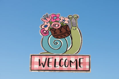 511 - 16" Welcome Snail Metal Plant Stake Whimsical Outdoor Garden Decor |TBD|