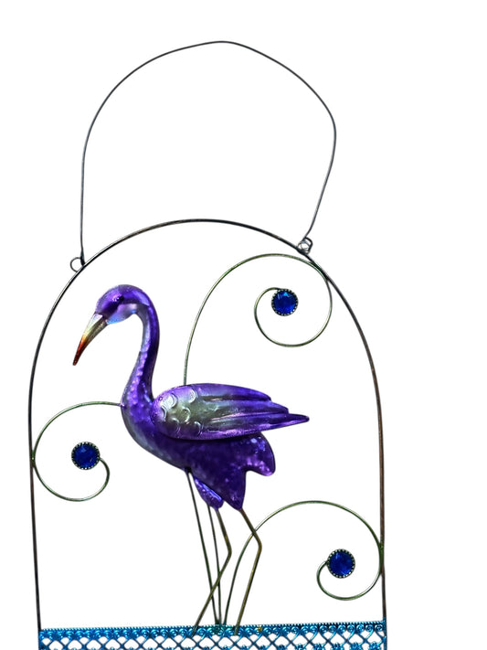 23257 - 13.5X10" Metal Yard Art Purple Flamingo Hanging Sign |G-15|