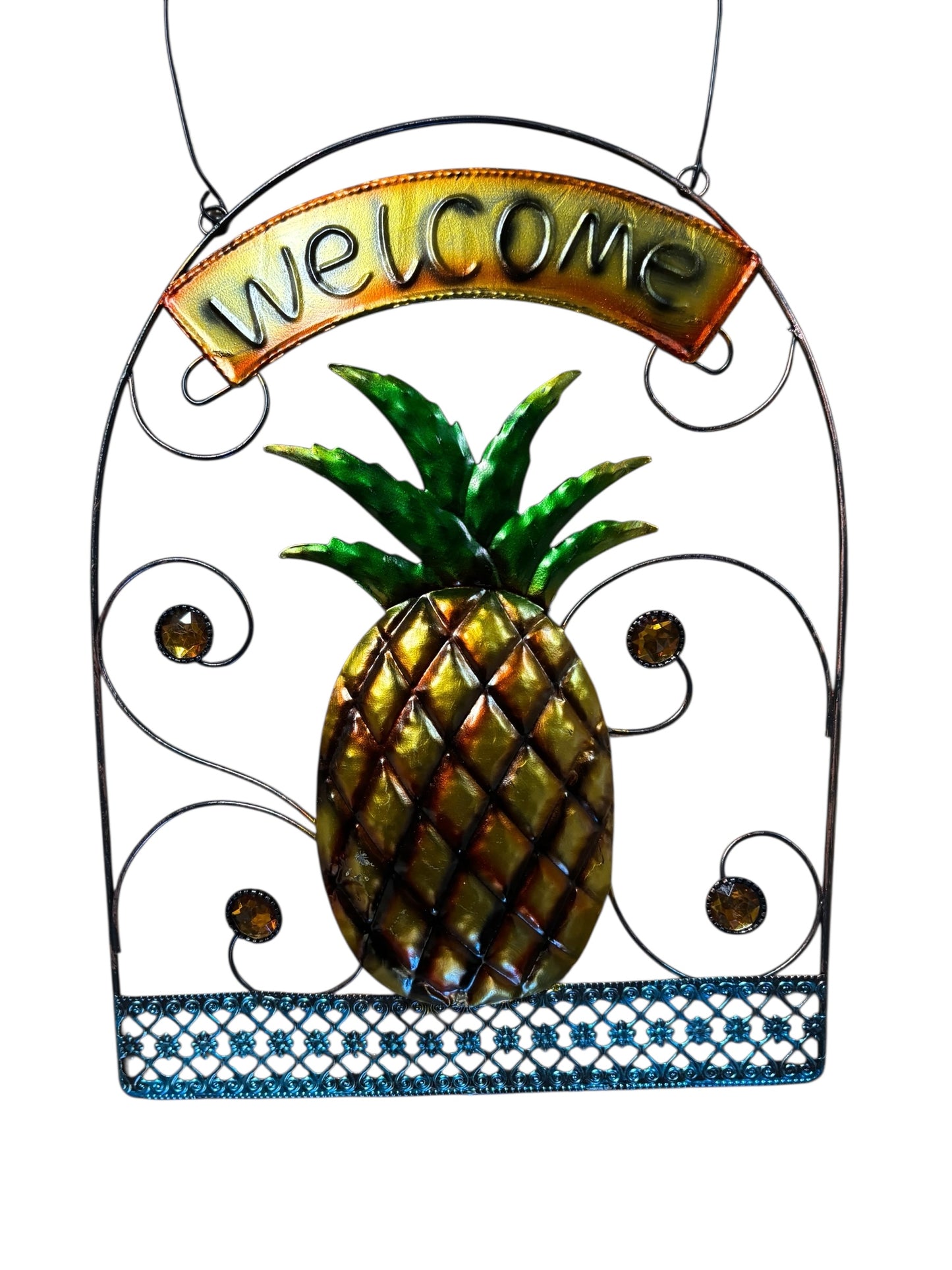 23256 - Metal 13.5x10" Hanging Pineapple Welcome Sign |G-7|