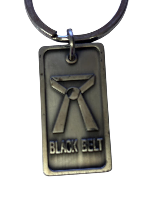 37029 - Black Belt Metal Keychain 1.5 Inch Rectangle Pendant |Clear-227|
