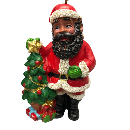 4510 - Black Santa Ornament w/ Tree - Set of Five |Pod 2-61|
