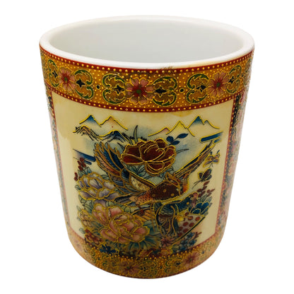 16585 - Satsuma PENCIL OR VASE Holder w/Birds, 4" Flower |22-10|