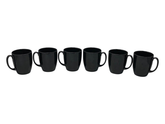 37163 - Set of 6 Black Corelle Stoneware Mugs |H-34|