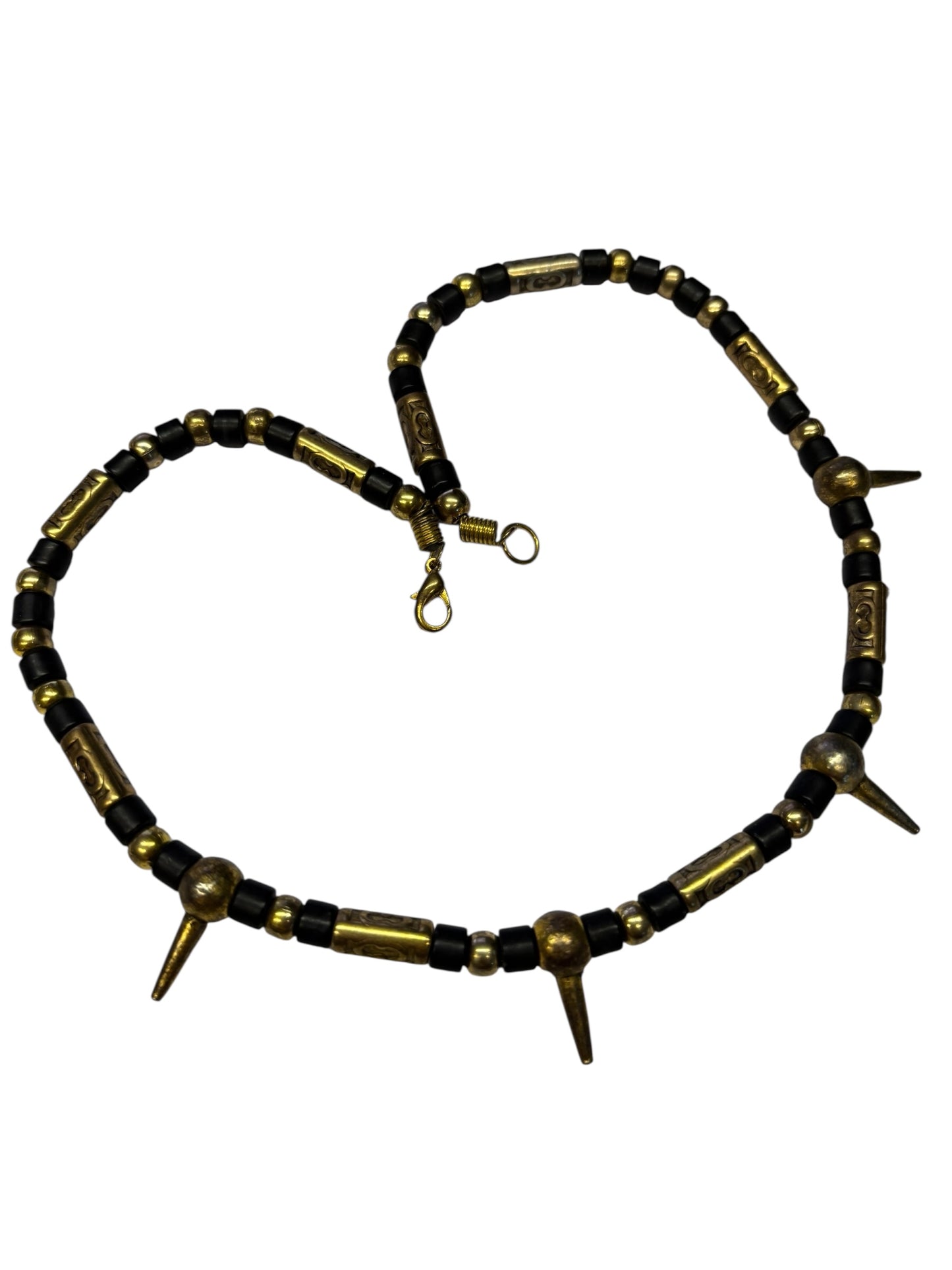 43359 - 18" Industrial Spike Necklace Black and Brass |Clear-133|