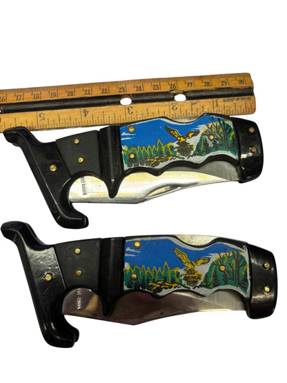 7466 - Set of 2 9" Folding Knife Eagle Mountain Stainless Blade |85|